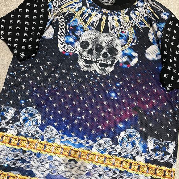 Southpole Y2K Mesh Front Skull Skelton Black Grunge Shirt XL - Picture 3 of 6